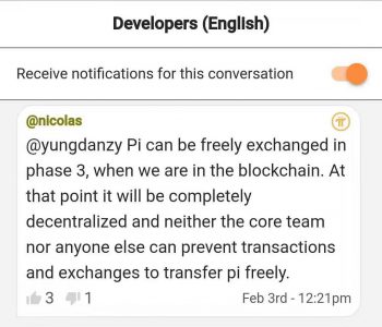 独家快讯：pi币创始人2月3日英文群互动Pi将支持自由交易